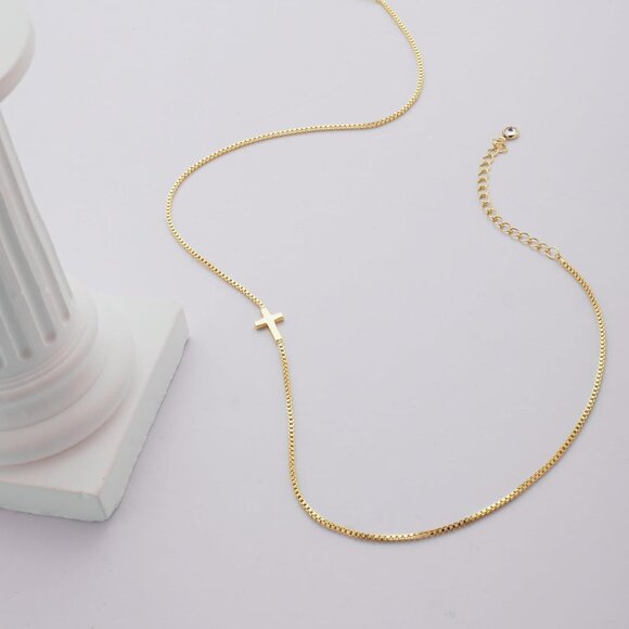 Elegant 14K Gold Silver Plated Cross Necklace for Women, Dainty Small Pendant, A - Picture 8 of 8